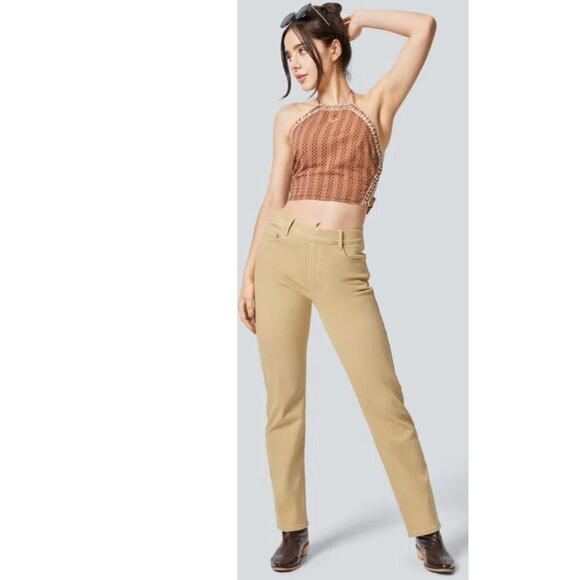 Halara Flex High Waisted Beige Straight Leg Pockets Stretchy Knit Denim Jeans-XS - Picture 1 of 11